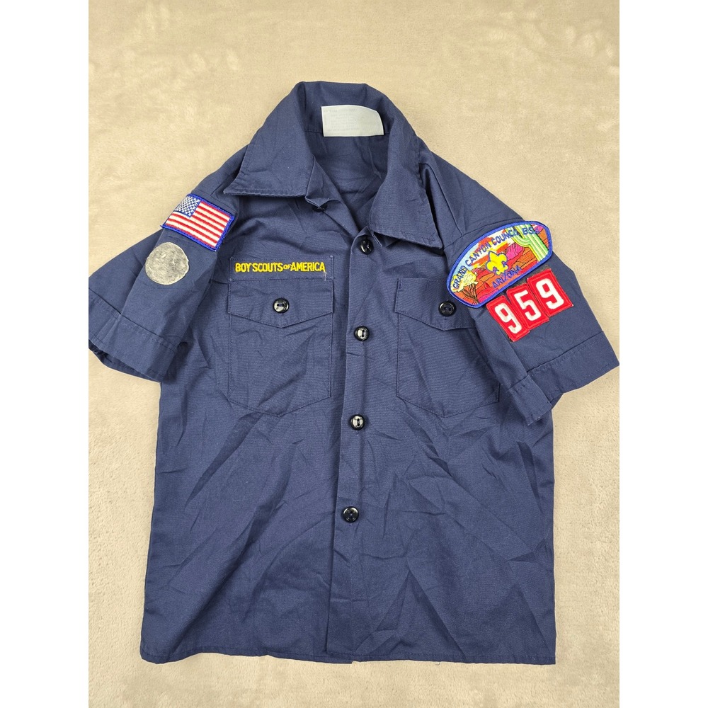 Boy Scouts of America Shirt Kids Youth S Blue Patched S/S USA Made Gorpcore
